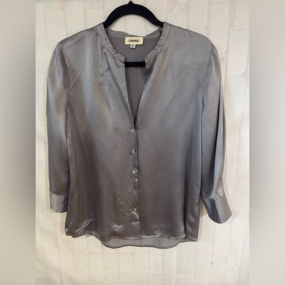 L'AGENCE Silver  Gray Silk Blouse - Picture 1 of 5